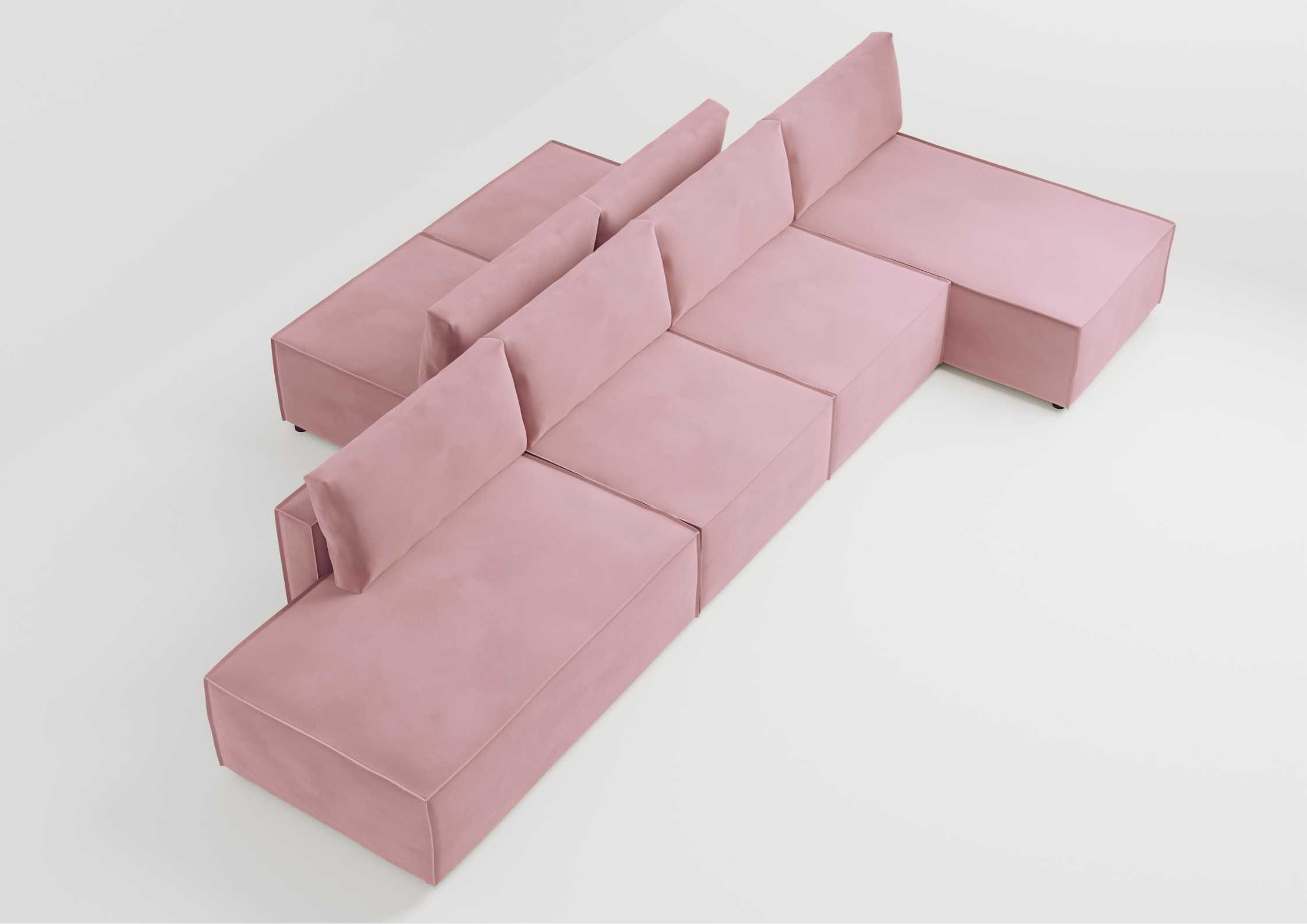 Modułowy narożnik z przeszyciami w kolorze różowym